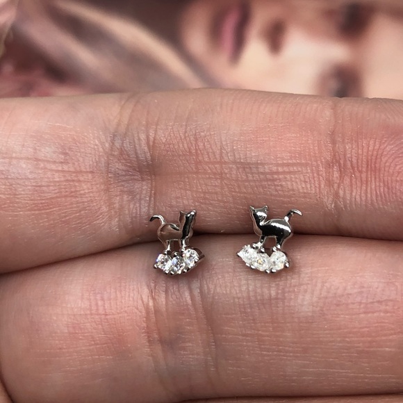 Sterling Silver 925 Cat π Stud Earrings - Picture 4 of 6